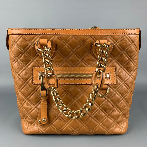 MARC JACOBS Tan Quilted Beige Leather Tote Handbag