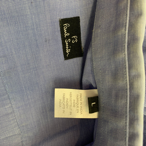 PS by PAUL SMITH Camisa de manga larga con cuello Peter Pan de algodón azul talla L