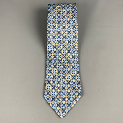 ERMENEGILDO ZEGNA Blue Yellow Abstrack Floral Silk Tie