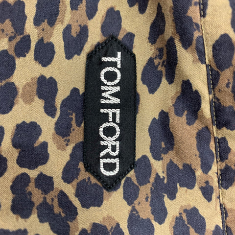 TOM FORD Size XL Olive Black Brown Animal Print Silk Long Sleeve Shirt