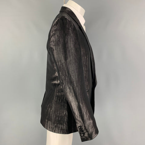 GIVENCHY Size 40 Black Metallic Peak Lapel Sport Coat