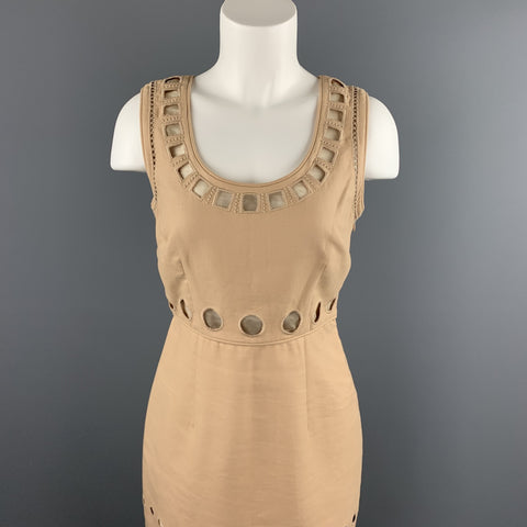 CATHERINE MALANDRINO Taille 4 Robe fourreau en coton découpé beige