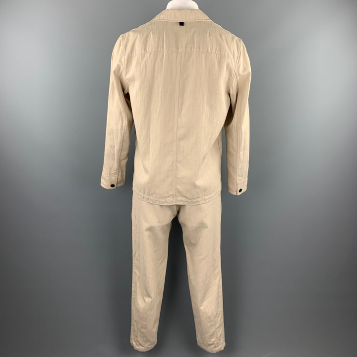 RAG & BONE Size L Oatmeal Stripe Cotton Notch Lapel Suit