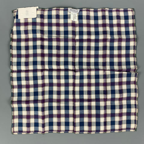 BRUNELLO CUCINELLI Pañuelo de bolsillo a cuadros azul marino morado verde