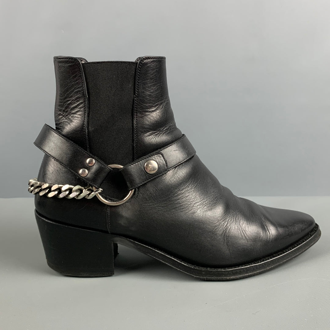 CELINE Botas Chelsea de cuero con cadena negra talla 8