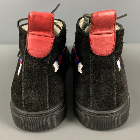 DEL TORO Size 13 Black Red & Blue Beaded Suede Moccasin Boots