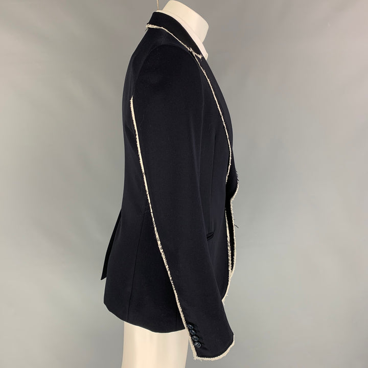 ALEXANDER MCQUEEN Size 40 Black White Wool Raw Edge Notch Lapel Sport Coat