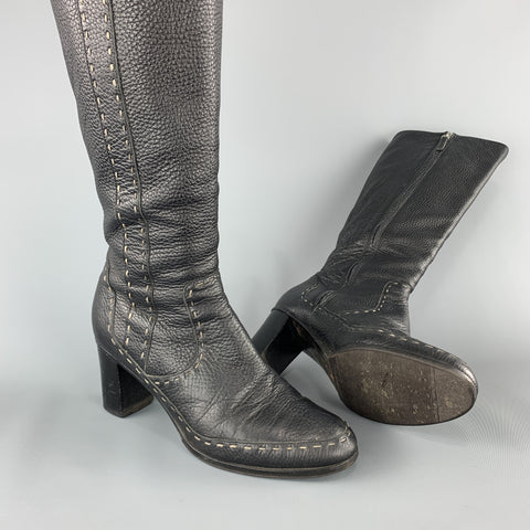 FENDI Talla 9 Botas hasta la rodilla SELLERIA con puntada superior texturizada marrón