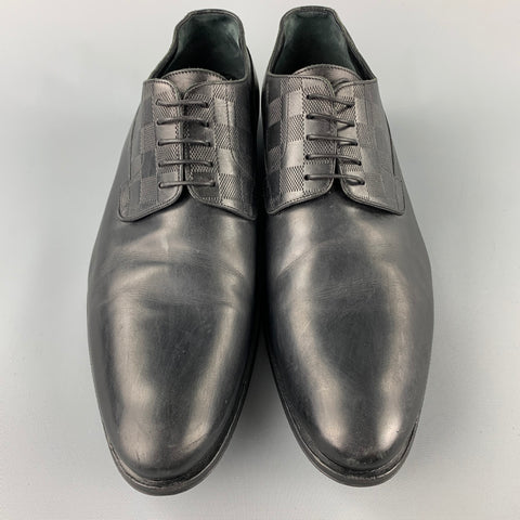 LOUIS VUITTON Size 12 Black Damier Leather Lace Up Dress Shoes