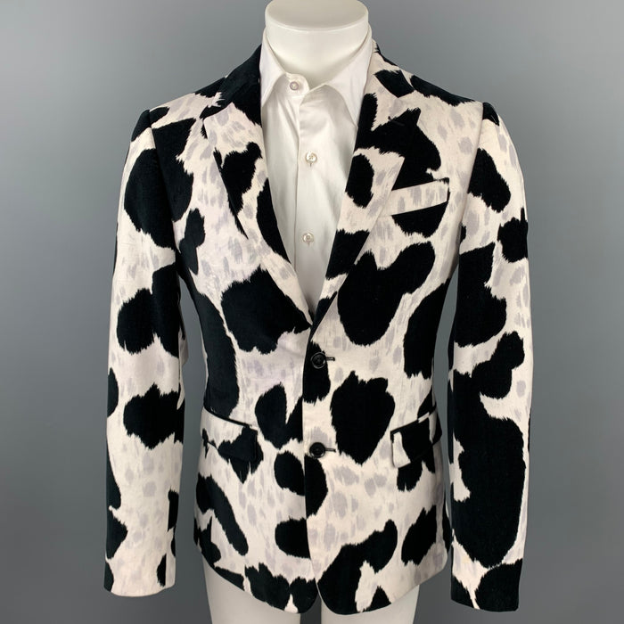 MOSCHINO F/W 14 Size 38 Black & White Print Cotton Velvet Sport Coat