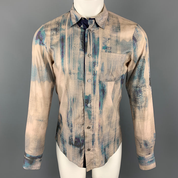ALEXANDER MCQUEEN Size S Beige & Navy Button Up Long Sleeve Shirt