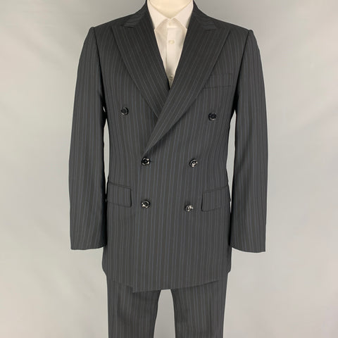 PAL ZILERI Size 40 Black Blue Stripe Wool Double Breasted Suit