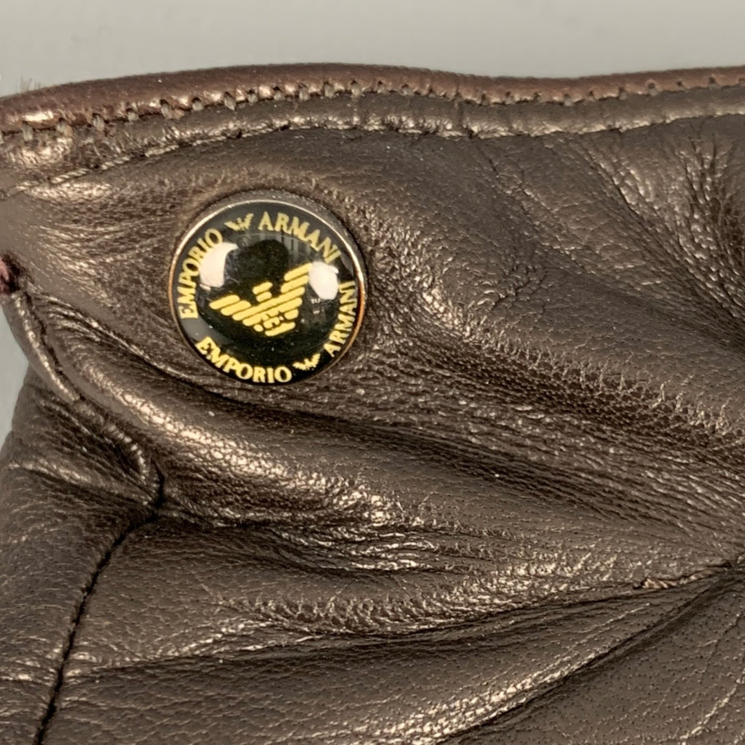 EMPORIO ARMANI Guantes de piel bicolor marrón talla L