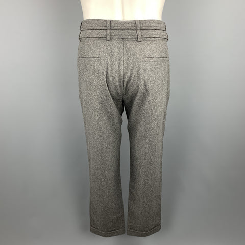 MICHAEL BASTIAN Size 32 Heather Grey Wool Double Belt Cuffed Pants