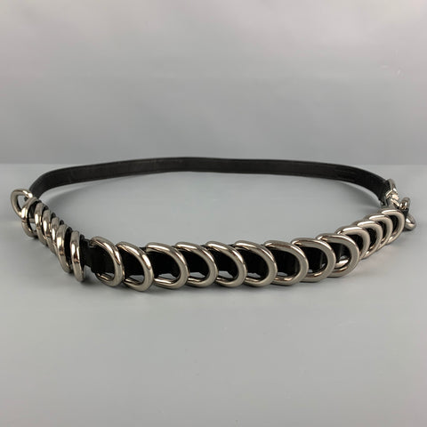 LINDER Size One Size Black Silver Grommets Leather Belt