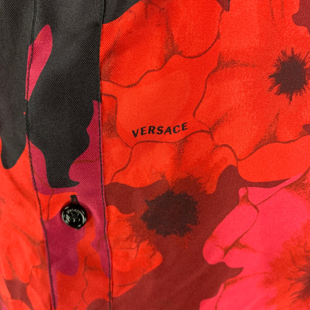 VERSACE Size L Multi-Color Floral Silk Button Down Long Sleeve Shirt