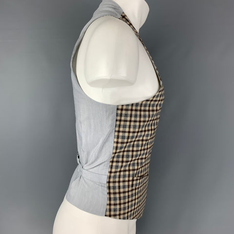 BROOKS BROTHERS Size 42 Grey &  Beige gingham Wool Vest (Indoor)