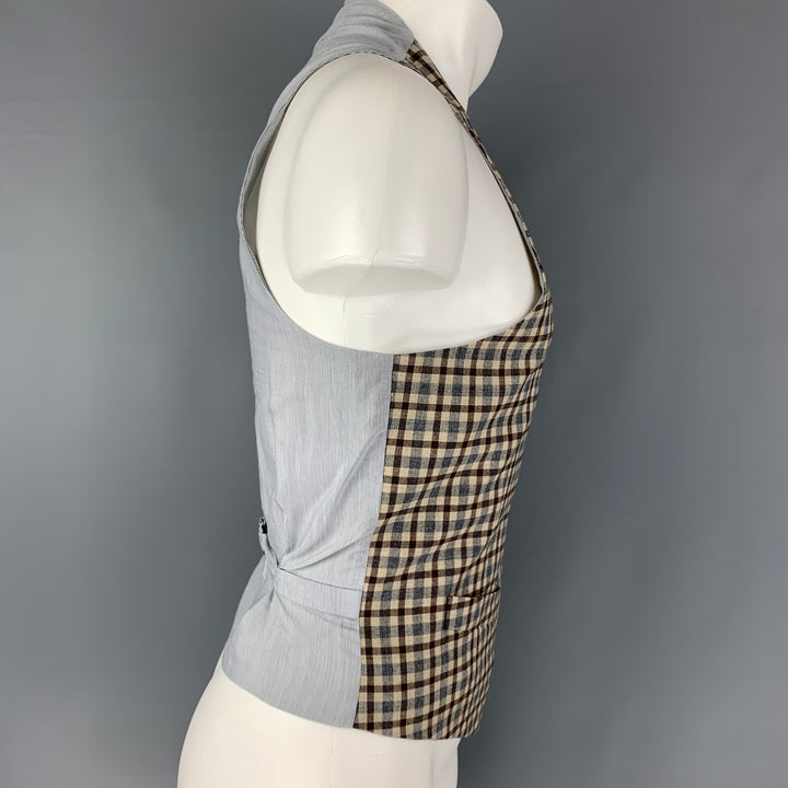 BROOKS BROTHERS Talla 42 Chaleco de lana a cuadros gris y beige (interior)