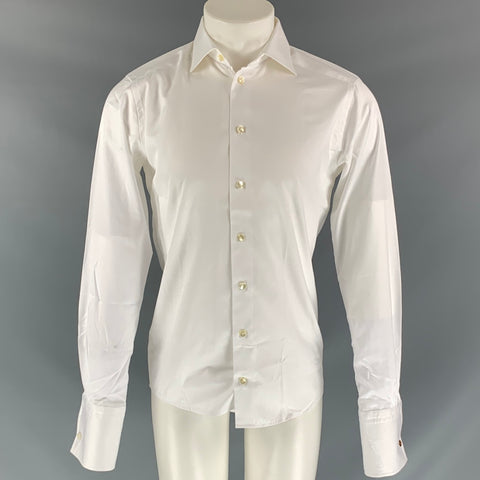 ETON Taille S Chemise à manches longues en coton uni blanc à manchette française