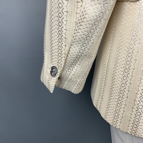 ROBERTO CAVALLI Size 44 Beige Jacquard Cotton Blend Sport Coat