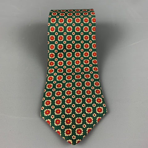 BROOKS BROTHERS Green & Red Abstrack Floral Silk Tie