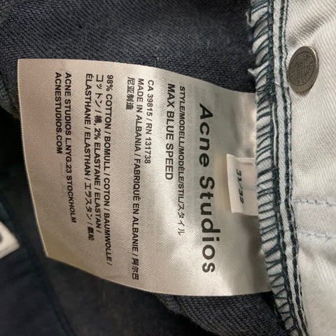 ACNE Size 31 Dark Blue Cotton Slim Zip Fly Jeans