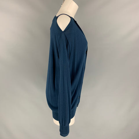 MAISON MARGIELA Size M Navy Jersey Off-Shoulder Cardigan