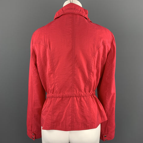 GIORGIO ARMANI Size 8 Coral Silk Blend Drawstring High Collar Jacket