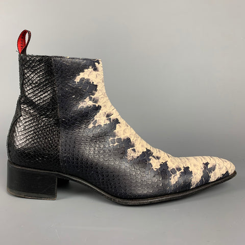 JEFFERY WEST Size 10 Black & White Snake Skin Leather Pointed Toe Boots