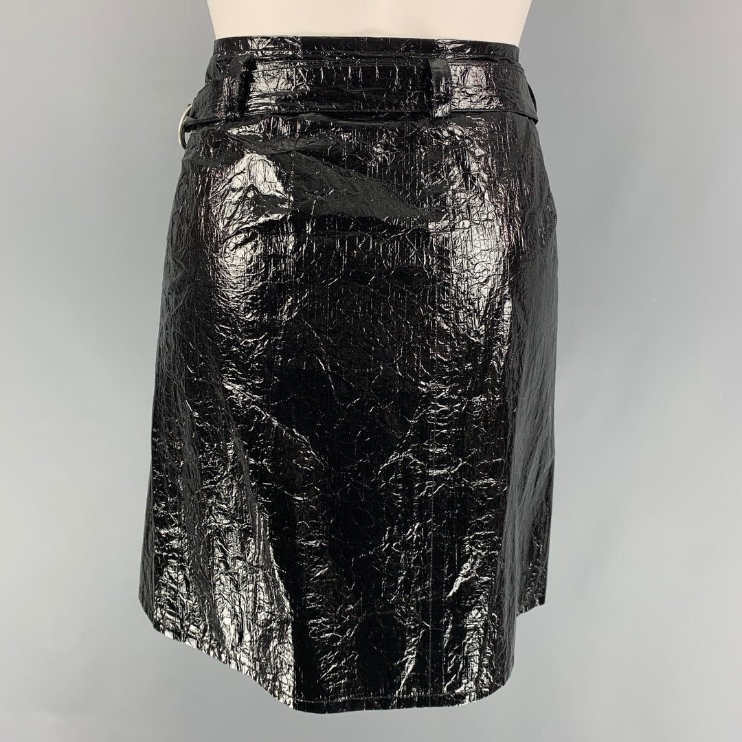 HELMUT LANG Size XS Black Polyeurethane Wrinkled Faux Patent leather Wrap Skirt