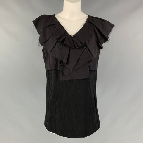 MARNI Size 8 Black Wool &  Nylon Sleeveless Blouse