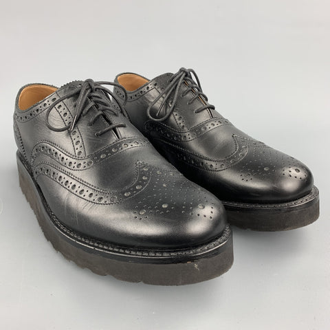 GRENSON Size 11 Black Perforated Leather Extra Light Wingtip Lace Up Shoes