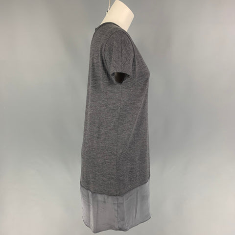 BRUNELLO CUCINELLI Taille M Robe à manches courtes en laine grise bicolore