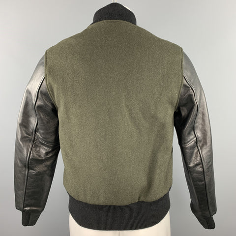 GOLDEN BEAR Size S Olive & Black Mixed Materials Wool Bomber Jacket