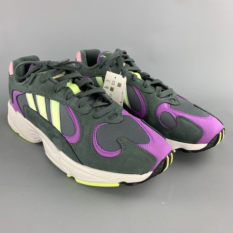 ADIDAS Size 10.5 Green & Purple Mixed Materials Nylon Lace Up Sneakers