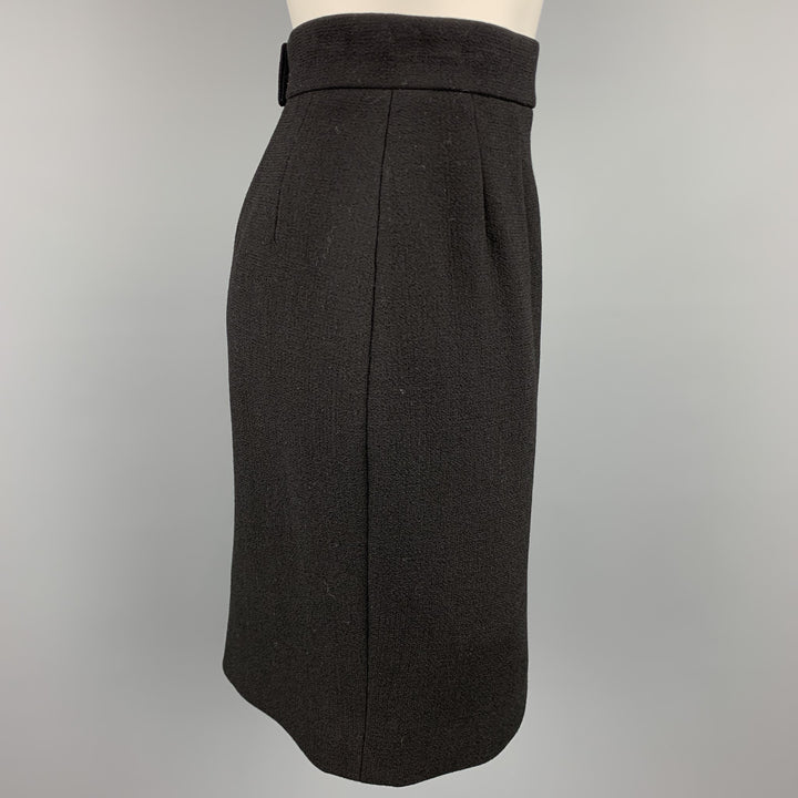 CHANEL Size 10 Black Crepe Wool Pencil Skirt