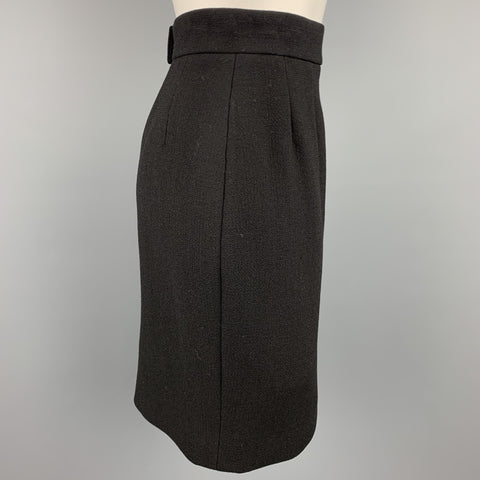 CHANEL Talla 10 Falda lápiz de lana crepé negra