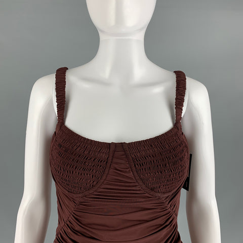 DION LEE Size 4 Burgundy Viscose Blend Ruched Corset Mini Cocktail Dress