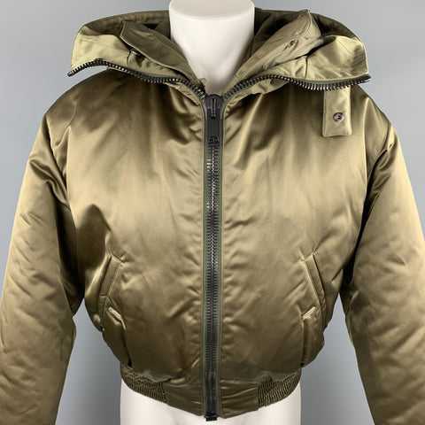 CALVIN KLEIN COLLECTION Size 38 Olive Hooded Nylon Blend Detachable Layer Jacket