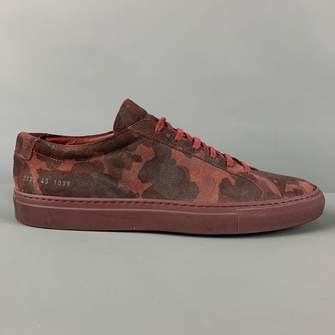 COMMON PROJECTS Size 10 Red Camouflage Suede Low Top Achilles Sneakers