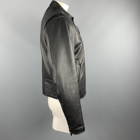 LEATHER MAN Size 46 Black Leather Tab Collar Zip Biker Jacket