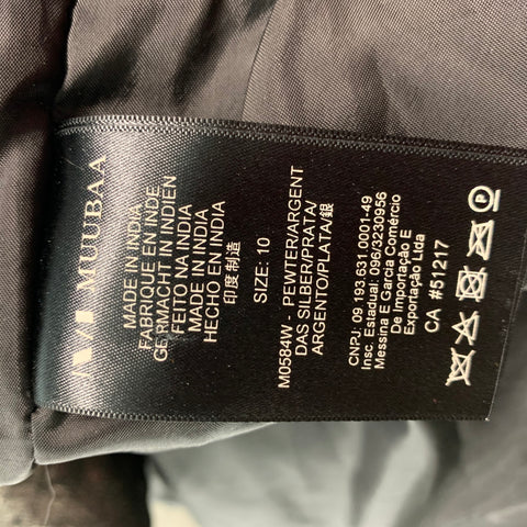 MUUBAA Taille 6 Blouson Bomber en Cuir Argenté Métallisé en Cuir d'Agneau