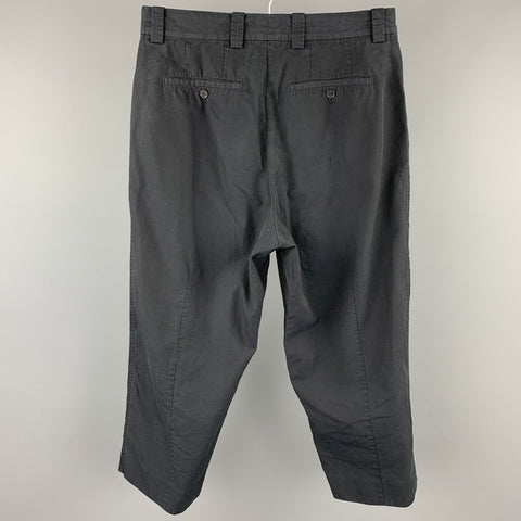 MARNI Size 32 Navy Textured Cotton Blend Cropped Casual Pants