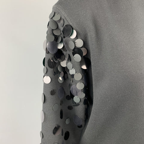 SPORTMAX Size M Black Cotton Blend Payette Sequin Sleeve Pullover Sweatshirt