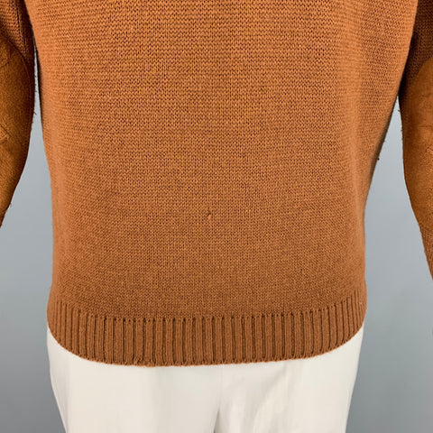 TUNDRA Size L Camel Virgin Wool Suede Elbow Patches Cardigan