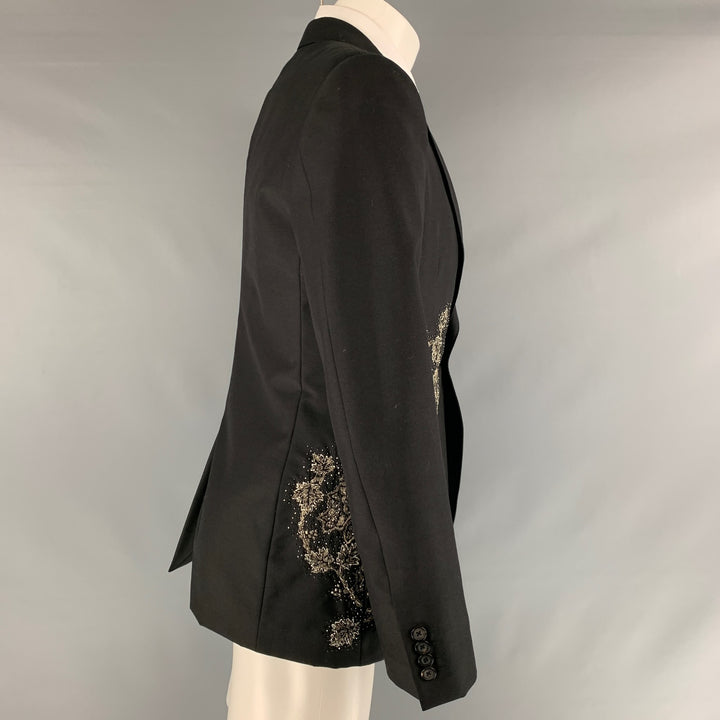 ALEXANDER MCQUEEN Size 38 Black Silver Beaded Wool Mohair Sport Coat