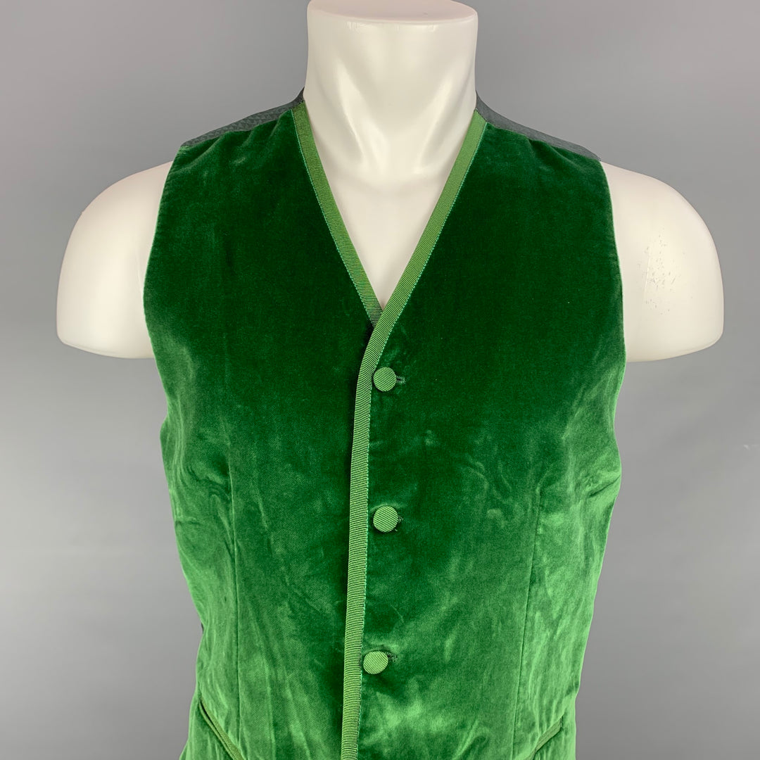 DOLCE & GABBANA Size 38 Green Velvet Cotton Buttoned Vest