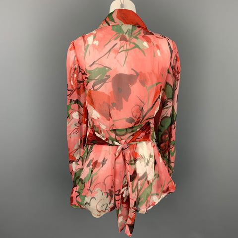 CAROLINA HERRERA Taille 10 Veste boutonnée en soie de plumes perlées roses