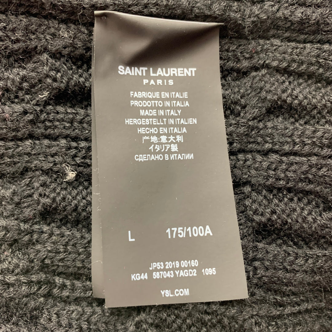 SAINT LAURENT Size L Black White Color Block Wool Hooded Cardigan