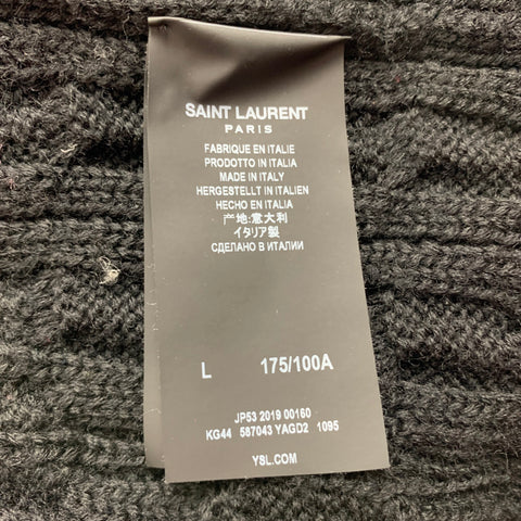 SAINT LAURENT Size L Black White Color Block Wool Hooded Cardigan